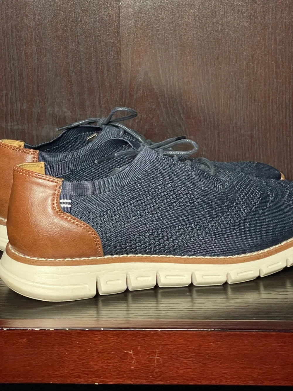 Nautica Men's Knit Casual Lace-Up Shoes - Navy Blue with Brown Trim (Size: 10)